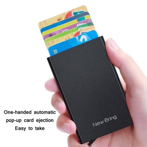 NEWBRING Metal Wallet Automatic Pop-up Anti-degaussing Card Holder, Blue, Black, Rose Red, Grey, Black With Back Stickers, Gray With Back Stickers