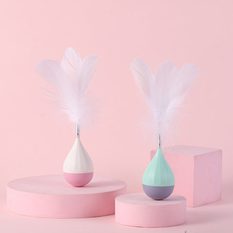 Cat Interactive Toy to Relieve Boredom Feather Tumbler Amusing Cat Stick, Green+Gray, White+Pink
