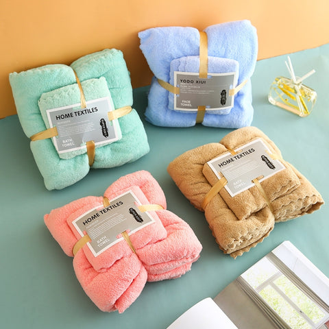 Bath Towel + Towel Set Can Wear Coral Fleece Beach Towel, White, Pink, Blue, Brown, Cyan