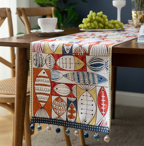 Home Chenille Polyester Tassel Table Runner, 33x140cm, 33x160cm, 33x180cm, 33x200cm, 33x220cm, 33x260cm, 33x300cm, 33x240cm