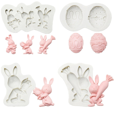 2 PCS Chocolate Baking Clay Silicone Mold, Specification: Three Rabbits, Three Rabbits, Double Egg, Carrot Rabbit, Bouquet Bunny