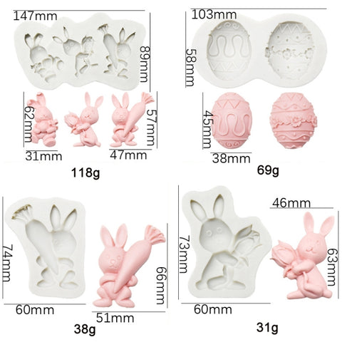 2 PCS Chocolate Baking Clay Silicone Mold, Specification: Three Rabbits, Three Rabbits, Double Egg, Carrot Rabbit, Bouquet Bunny