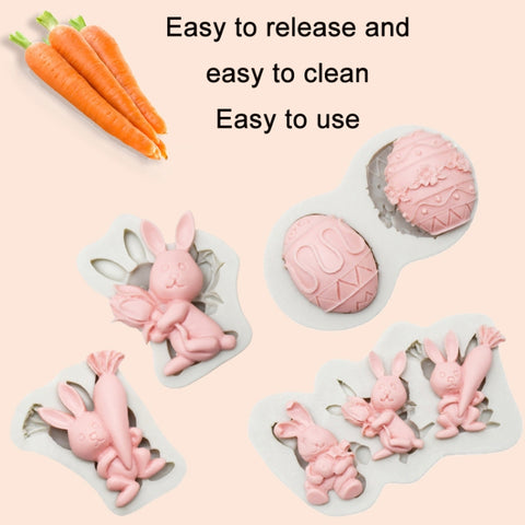 2 PCS Chocolate Baking Clay Silicone Mold, Specification: Three Rabbits, Three Rabbits, Double Egg, Carrot Rabbit, Bouquet Bunny