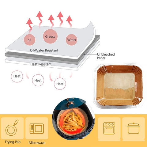 50pcs / Box Air Fryer Liner Baking Oil-absorbing Oil-proof Paper Tray, Normal Color 50 PCS, White 50 PCS