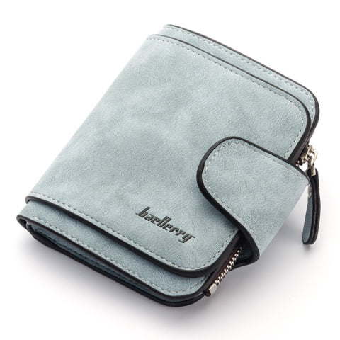 Baellerry Ladies Buckle Nubuck Leather Coin Purse Cute Small Fresh Student Wallet, Black, Rose Red, Light Blue, Brown, Light Pink, Grey, Deep Blue, Bright Red, Dark Red, Soot