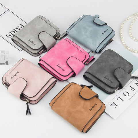 Baellerry Ladies Buckle Nubuck Leather Coin Purse Cute Small Fresh Student Wallet, Black, Rose Red, Light Blue, Brown, Light Pink, Grey, Deep Blue, Bright Red, Dark Red, Soot