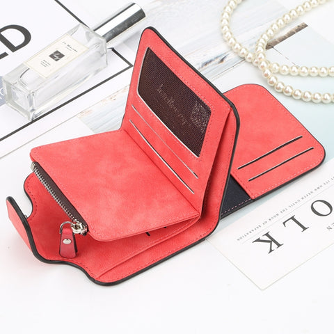 Baellerry Ladies Buckle Nubuck Leather Coin Purse Cute Small Fresh Student Wallet, Black, Rose Red, Light Blue, Brown, Light Pink, Grey, Deep Blue, Bright Red, Dark Red, Soot