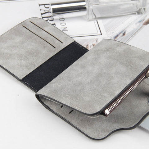 Baellerry Ladies Buckle Nubuck Leather Coin Purse Cute Small Fresh Student Wallet, Black, Rose Red, Light Blue, Brown, Light Pink, Grey, Deep Blue, Bright Red, Dark Red, Soot