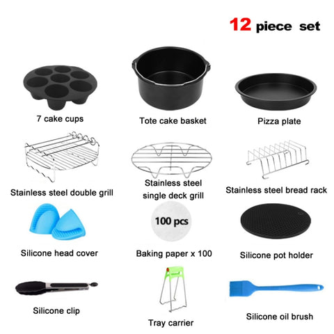 12 PCS/Set 7 Inch Air Fryer Baking Accessories Stainless Steel Set, 12 PCS/Set