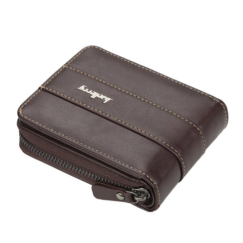 Baellerry Men Short Wallet Buckle Multi-card Coin Purse Tri-fold Zip Wallet, Black, Light-coffee, Dark Coffee