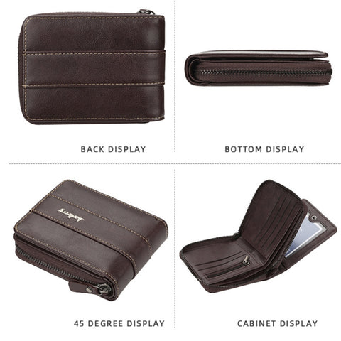Baellerry Men Short Wallet Buckle Multi-card Coin Purse Tri-fold Zip Wallet, Black, Light-coffee, Dark Coffee