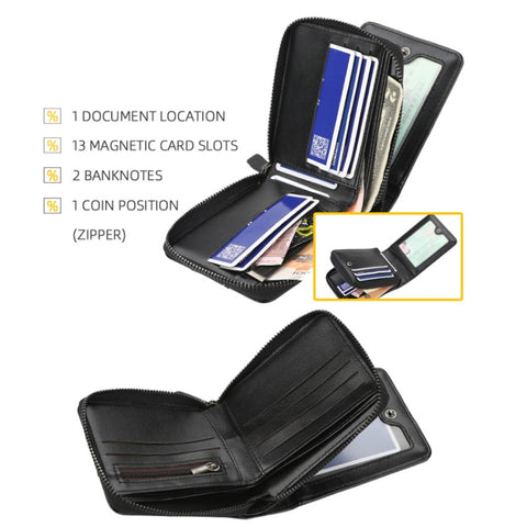 Baellerry Men Short Wallet Buckle Multi-card Coin Purse Tri-fold Zip Wallet, Black, Light-coffee, Dark Coffee