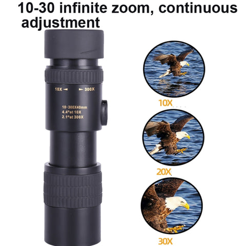 10-300x40 Monocular HD Telescope BAK4 Prism Telescope,Style:, Standard, With Photo Holder+Tripod