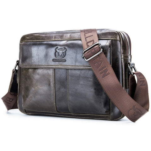 BULL CAPTAIN  Double Layer Leather One Shoulder Messenger Bag For Men, Yellow Brown, Beige, Iron Blue