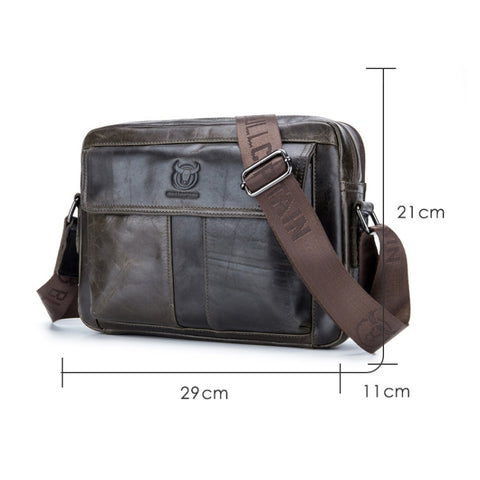 BULL CAPTAIN  Double Layer Leather One Shoulder Messenger Bag For Men, Yellow Brown, Beige, Iron Blue
