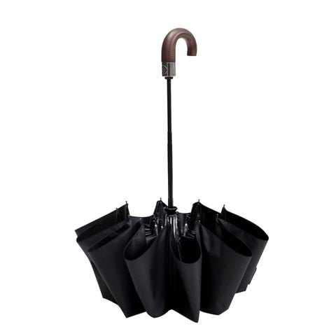 PARACHASE Solid Wood Bending Handle 10 Bone Three Fold Automatic Umbrella, Grey, Black, Navy