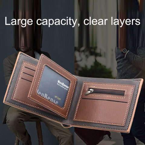 Menbense Hot Stamping Hinge Short Matte Multi-Card Large Capacity Male Wallet, D3301-4 Black, D3301-4 Light Brown, D3301-4 Dark Brown, D3301-5 Black, D3301-5 Light Brown, D3301-5 Dark Brown