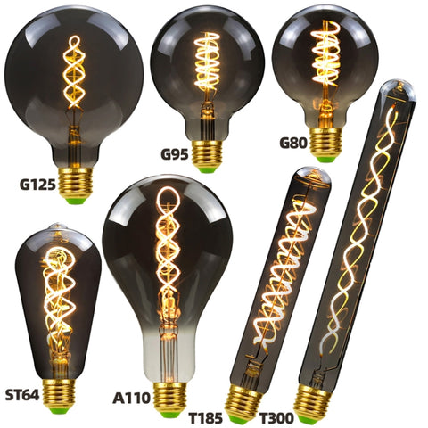 Electroplating Smoke Grey Warm Light LED Bulb Retro Lamp, ST64, G80, G95, T185, T300