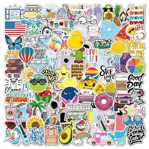 100 Pieces/Set Small Fresh Stickers Travel Waterproof Skateboard Guitar Stickers, Small Fresh Stickers
