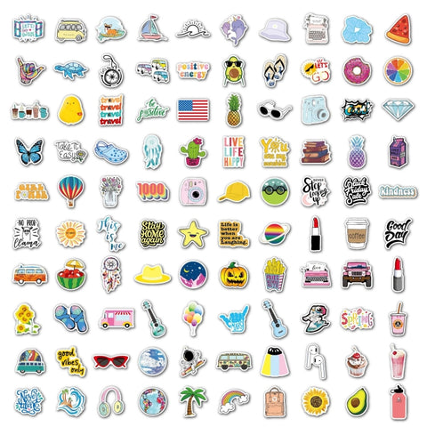 100 Pieces/Set Small Fresh Stickers Travel Waterproof Skateboard Guitar Stickers, Small Fresh Stickers