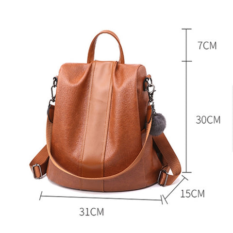 TFZ468 Vintage PU Soft Leather Ladies Backpack, Black, Khaki