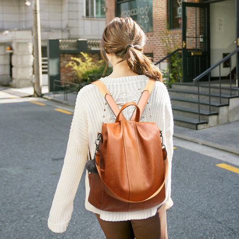 TFZ468 Vintage PU Soft Leather Ladies Backpack, Black, Khaki