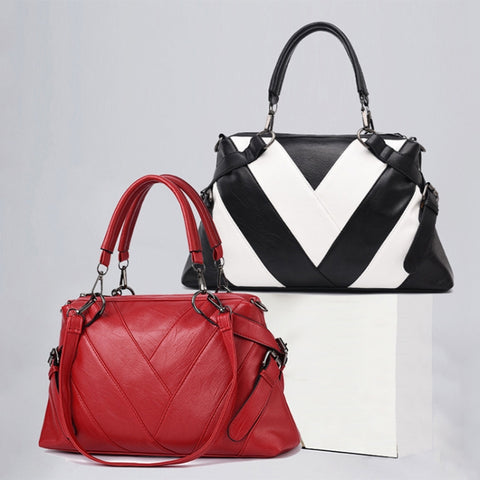 TFZ 250 Geometric Colorblock Soft Leather Handbag, Red Wine, Green, Black, Dark Gray, Black White, Rubber Pink