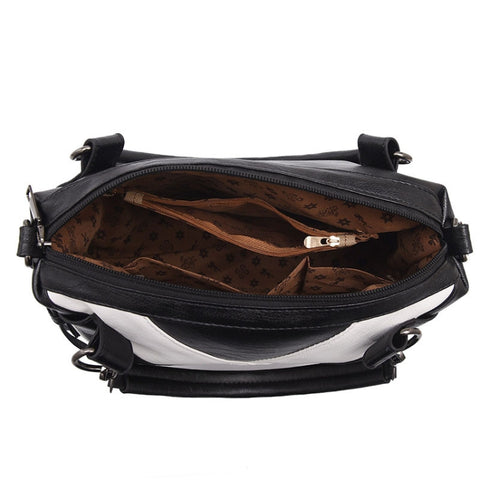 TFZ 250 Geometric Colorblock Soft Leather Handbag, Red Wine, Green, Black, Dark Gray, Black White, Rubber Pink