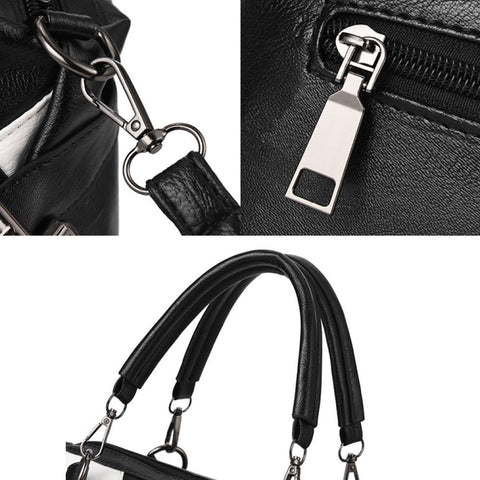 TFZ 250 Geometric Colorblock Soft Leather Handbag, Red Wine, Green, Black, Dark Gray, Black White, Rubber Pink