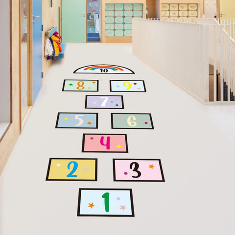 Digital Jumping Grid Game Cartoon Floor Paste Preschool Ground Decoration For Children