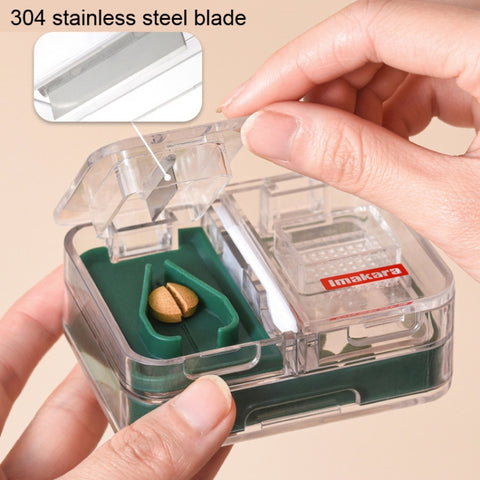 Imakara Mini Square Portable Sealed Medicine Cutter Dispenser Box, Red, Green, Blue, White