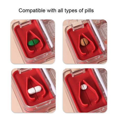 Imakara Mini Square Portable Sealed Medicine Cutter Dispenser Box, Red, Green, Blue, White