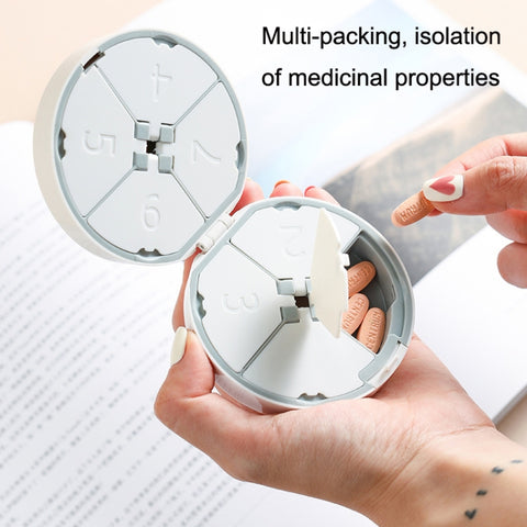 Double-layer Round Eight Grids Portable Medicine Box with Cutter, White, Blue