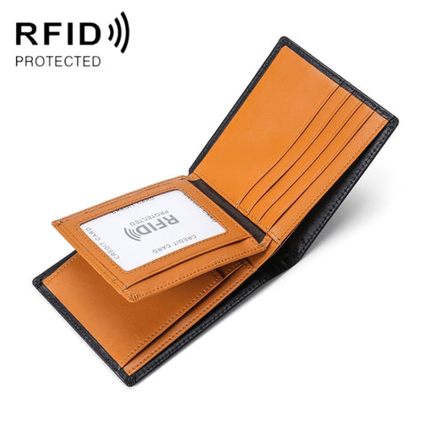 TP-215 Leather RFID Anti-theft Tri-fold Short Wallet, Brown, Blue, Orange, Black