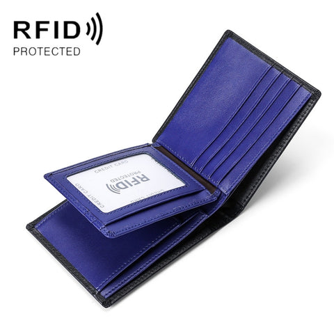 TP-215 Leather RFID Anti-theft Tri-fold Short Wallet, Brown, Blue, Orange, Black