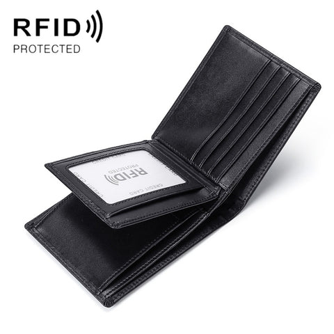 TP-215 Leather RFID Anti-theft Tri-fold Short Wallet, Brown, Blue, Orange, Black