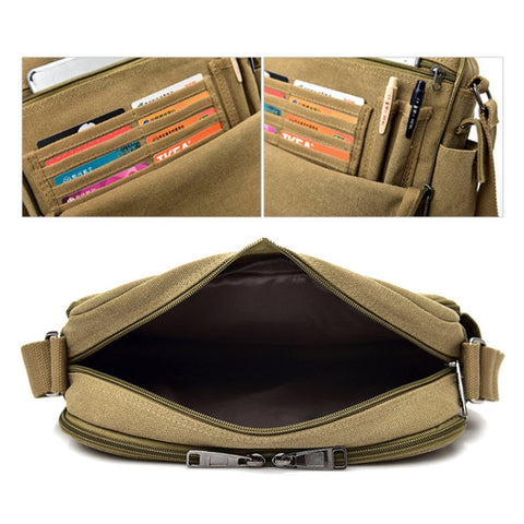 RuYiHuang Men Vintage Canvas Versatile Single-Shoulder Bag, Khaki, Black, Brown