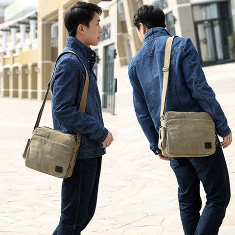 RuYiHuang Men Vintage Canvas Versatile Single-Shoulder Bag, Khaki, Black, Brown