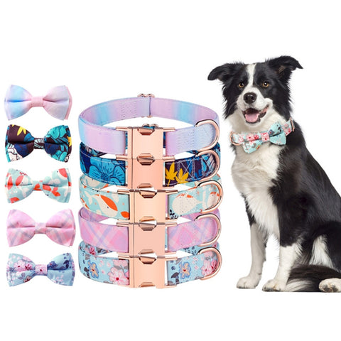 Rose Gold Buckle Pet Detachable Bow Collar, Size:, S 1.5x28-40cm, M 2.0x33-50cm, L 2.5x38-60cm, XL 2.5x43-70cm