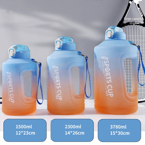 Large Capacity Gradient Straw Cup Sports Bottle With Scale, 1500ml, 2300ml, 3800ml
