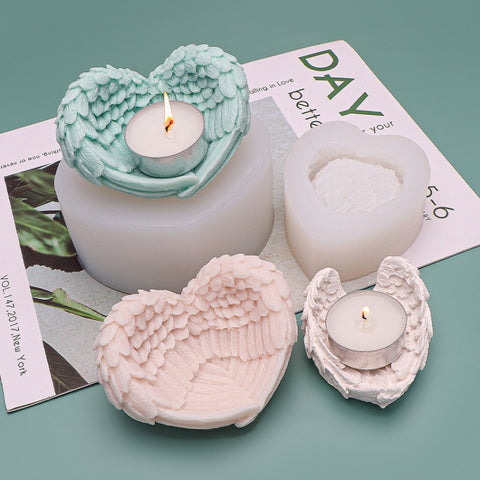 Heart Shaped Angel Wings Silicone Mold Baking Ice Cream Candle Aromatherapy Mold, L, S