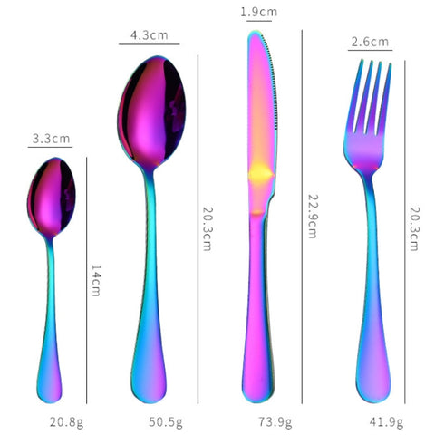 4PCS/Set Stainless Steel Western Steak Fork Spoon Knife Set, True Color, Golden, Rose Gold, Colorful, Black