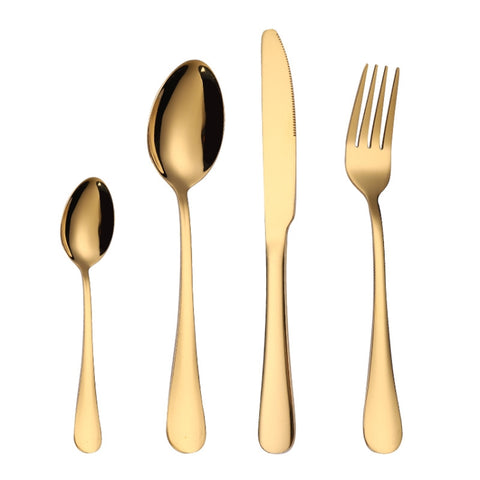 4PCS/Set Stainless Steel Western Steak Fork Spoon Knife Set, True Color, Golden, Rose Gold, Colorful, Black