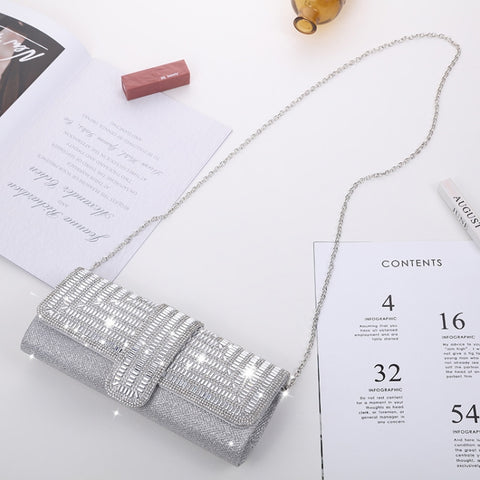 Ladies Evening Bag Shoulder Bag Hand Messenger Bag, Silver, Black