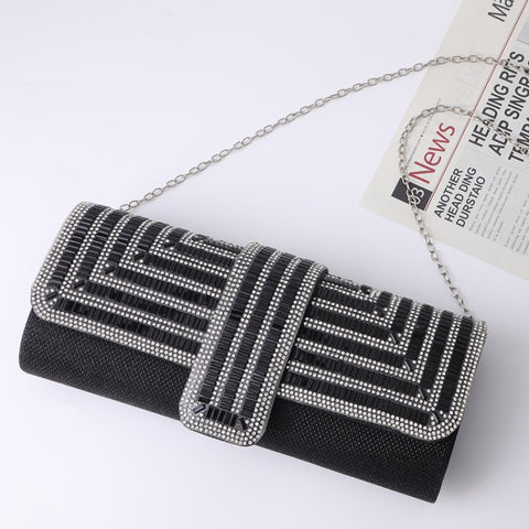 Ladies Evening Bag Shoulder Bag Hand Messenger Bag, Silver, Black