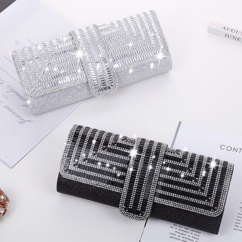 Ladies Evening Bag Shoulder Bag Hand Messenger Bag, Silver, Black