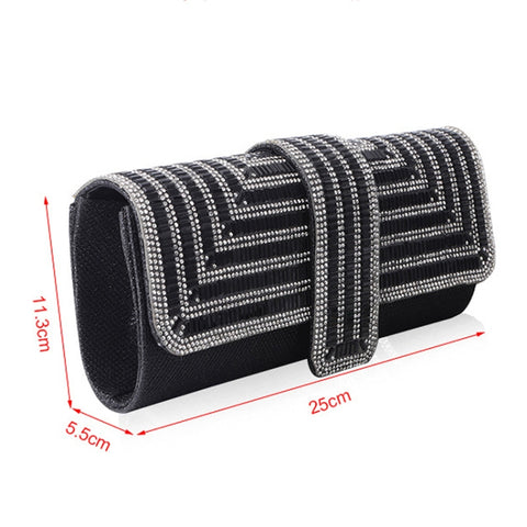 Ladies Evening Bag Shoulder Bag Hand Messenger Bag, Silver, Black