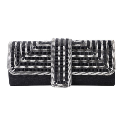 Ladies Evening Bag Shoulder Bag Hand Messenger Bag, Silver, Black