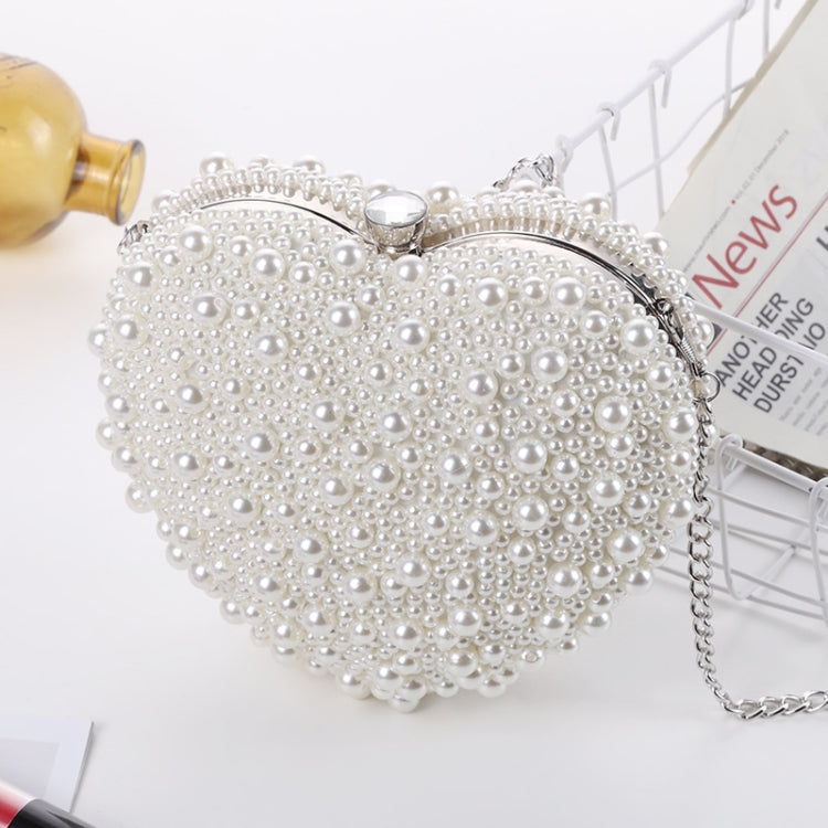 Pearl Evening Bag Ladies Heart Shaped Clutch Single Chain Crossbody Bag, Crossbody Bag