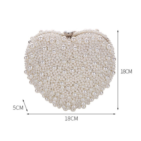 Pearl Evening Bag Ladies Heart Shaped Clutch Single Chain Crossbody Bag, Crossbody Bag